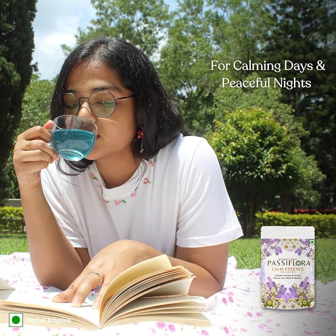 Passiflora Calm Essence Herbal Tea Blend | 100% Natural Stress Relief & Relaxation Tea Blend | Lavender, Chamomile, Butterfly Pea, Ashwagandha & Lemon Balm