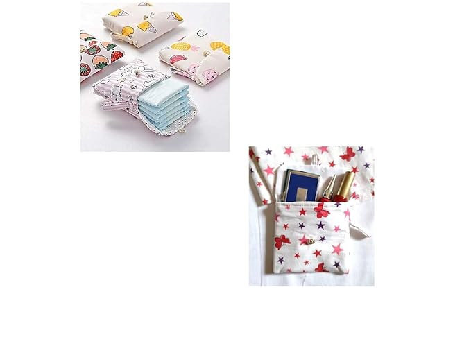 Women Girls Sanitary Napkin Cover Pad Holder Cotton Pouch,Period Essential kit, First Periods Kit Pouch,Pad Pouch(Pack of 2) Multi Color