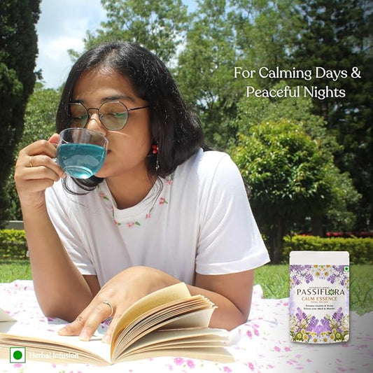Passiflora Calm Essence Herbal Tea Blend | 100% Natural Stress Relief & Relaxation Tea Blend | Lavender, Chamomile, Butterfly Pea, Ashwagandha & Lemon Balm